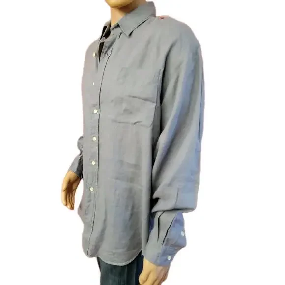 DOUBLE RRL Ralph Lauren gray Linen Long Sleeve Button Up Size L Men's Shirt #C - Picture 2 of 8